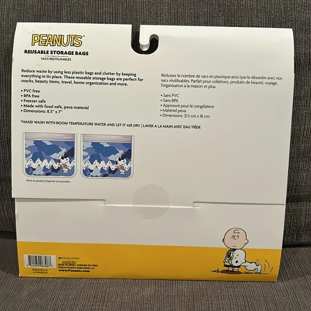 Peanuts Snoopy Reuseable Storage Bags 2pack NEW
